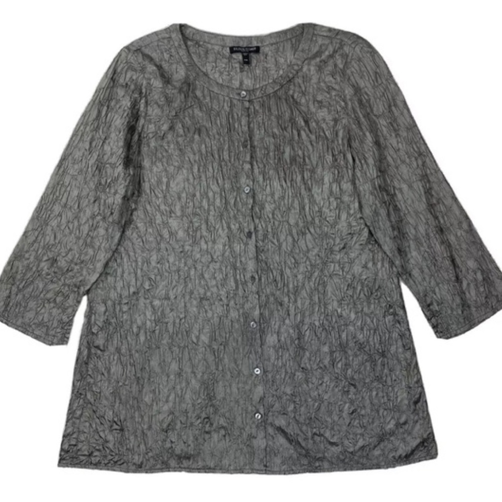 Eileen Fisher Crinkled Button-Down Top in Gray